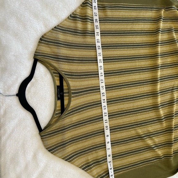 Anne Klein Olive and Beige Striped Blouse. #045 - Picture 5 of 6